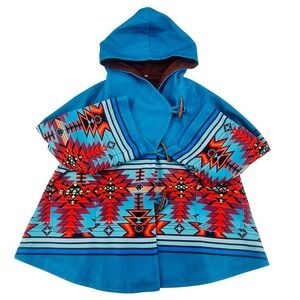 Aztec Print Fleece Hooded Toggle Jacket Teal Brown Southwest XL